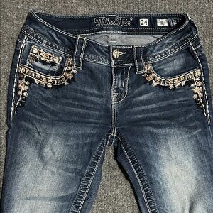 Miss Me Blue Skinny Jeans with Rhinestone Embellished Pockets